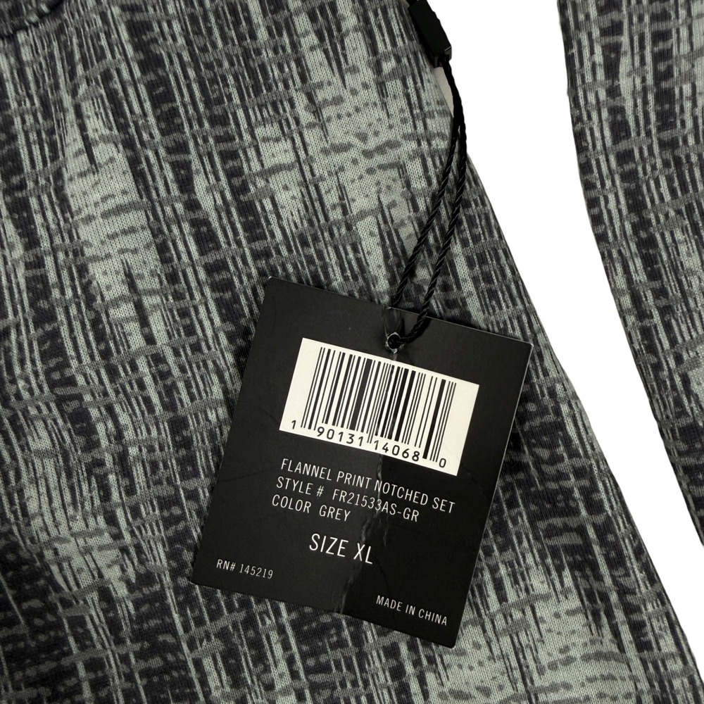 FRYE Men XL Flannel Print Notched Top Long Sleeve Black Gray Button Up Geometric - Picture 4 of 8